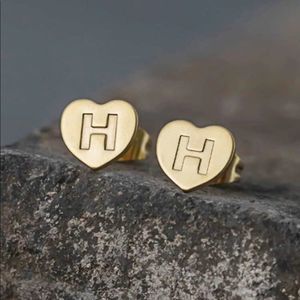 Golden Heart Letter H Stud Earrings